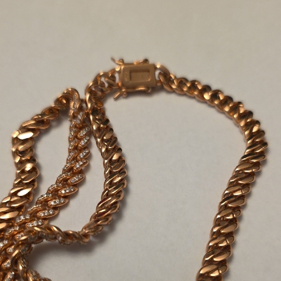 ROSE GOLD CUBAN CURB 925 ICED CHAIN NECKLACE - Picture 4 of 5